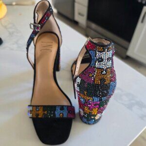 INC Womens Lexini 57 puzzle Jeweled Ankle Heels Black 7.5 Medium